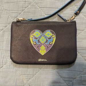 Brighton Heart Print Crossbody Wristlet Purse Brown Multicolor